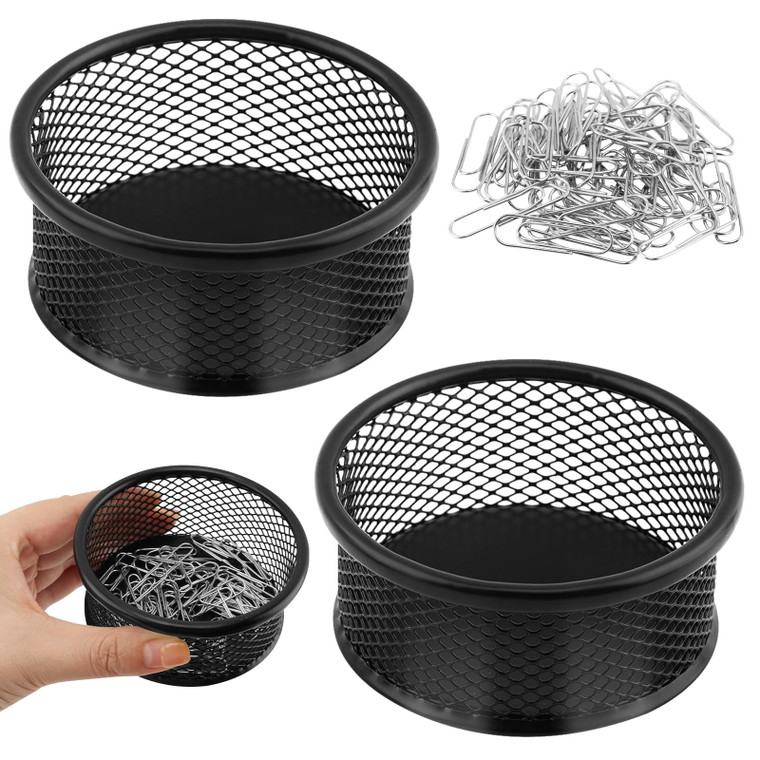 Kryslanix 2PCS Paper Clip Holder & 50PCS PaperClips,Magnetic Paper Clips Holder,Wire Mesh Paperclip Dish Holders,Paper Clips Dispenser Papers Clip Or