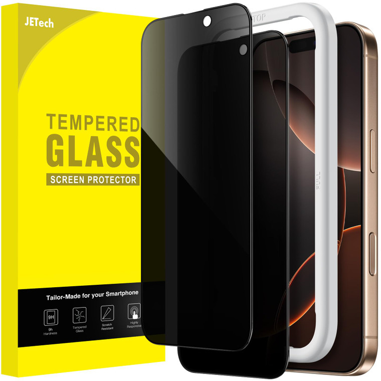 JETech Privacy Full Coverage Screen Protector for iPhone 16 Pro Max 6.9-Inch, Black Edge Anti-Spy Tempered Glass Film with Easy Installation Tool, Ca
