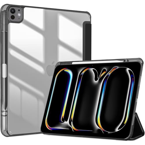 ProCase for iPad Pro 13 Inch Case with Pencil Holder 2024 (M4/7th Gen), 2024 iPad Pro M4 13 Cover Clear Transparent Back, Soft TPU Bumper Smart Folio