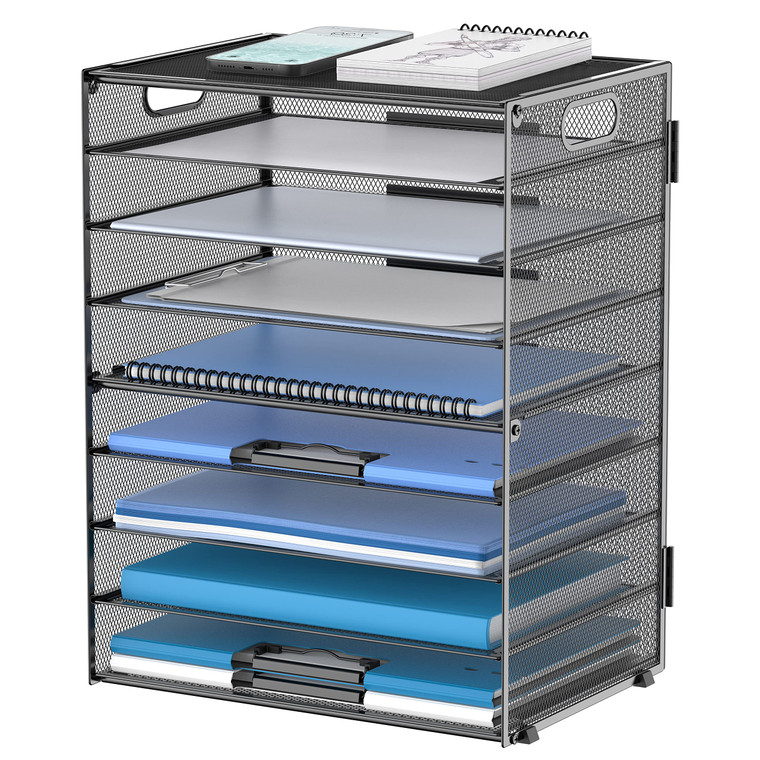 DALTACK 9-Tier Paper Letter Tray Desk Organizer with Handles, Mesh File Holder Organization, Paper Sorter Desk Organizer for Office Home School, Blac