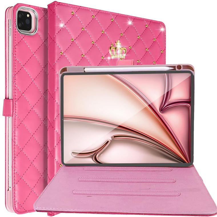 Changjia for iPad Air 11 Inch Case M3 2025/M2 2024,iPad Air 5th/4th Generation 10.9 Inch (2022/2020) with Pencil Holder,Girly Cute Crown Diamond Eleg