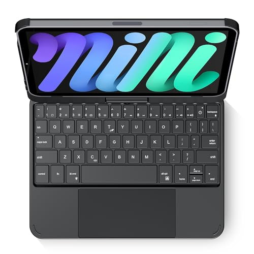 edaiser Swivel Keyboard Case for Apple iPad mini 6th 7th Gen a17 Pro, Compact Bluetooth Keyboard with RGB Backlit Trackpad - Kids Student Designed, 3