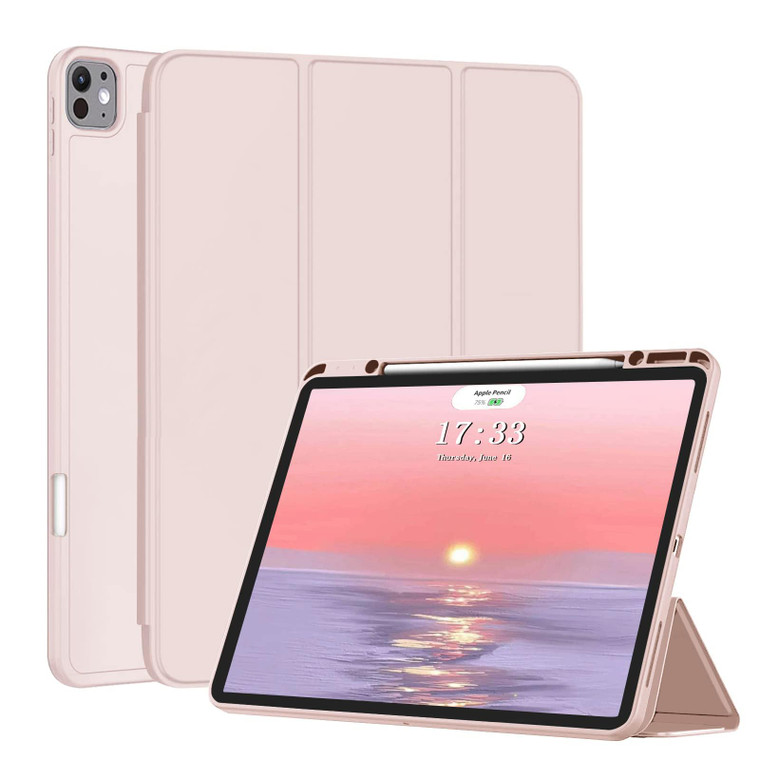 FANSONG Case for iPad Pro 11 Inch 2024 M4 (5th Generation) with Pencil Holder Kids and Women,Slim Trifold Stand Cover with Hard TPU Back Shell,Smart