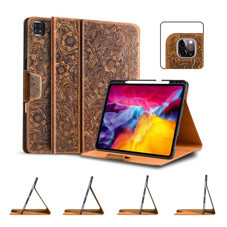 Gexmil Case for iPad Pro 11 Inch,4th/3rd/2nd/1st Generation(2022/2021/2020/2018) Genuine Leather Cover with Pencil Holder,Cowhide Folio Cover,Auto Sl