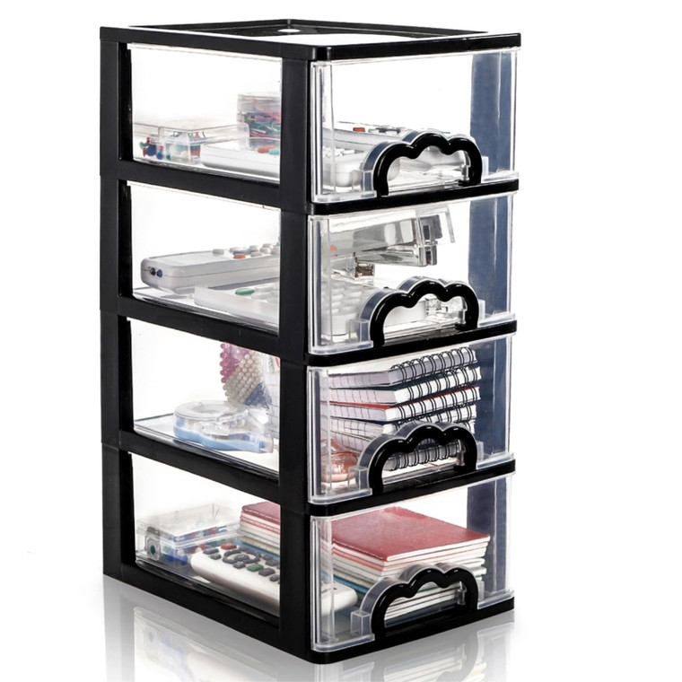 Cididu Desktop Organizer with 4 Drawers, Clear Plastic Storage Drawer Unit, Small Desk Organizer Storage Box, Durable Storage Bin Container Case for
