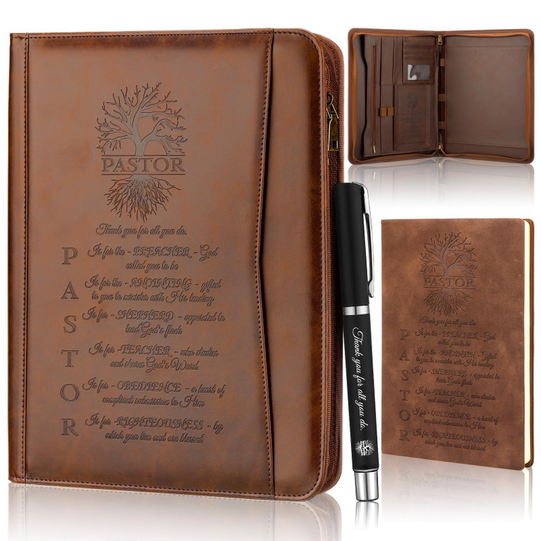 Fuyoooo 3 Pcs Religious Christian Gifts Pastor Appreciation Gifts Leather Portfolio Christian Bible Prayer Journal Bible Pen Notebook Scripture Study