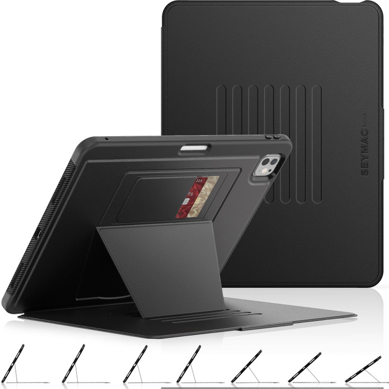 SEYMAC stock Case for iPad Pro 13 inch (M4) 2024, Auto Sleep/Wake Case with Magnetic Multi-Angles Stand, Card Slot, Black