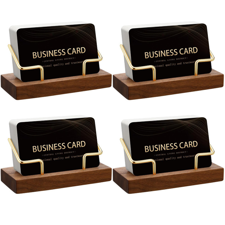 Amyhill 4 Pcs Wood Business Card Holder Display for Desk Metal Wooden Name Card Organizer Business Display Holders for Women Men Office Home Decorati