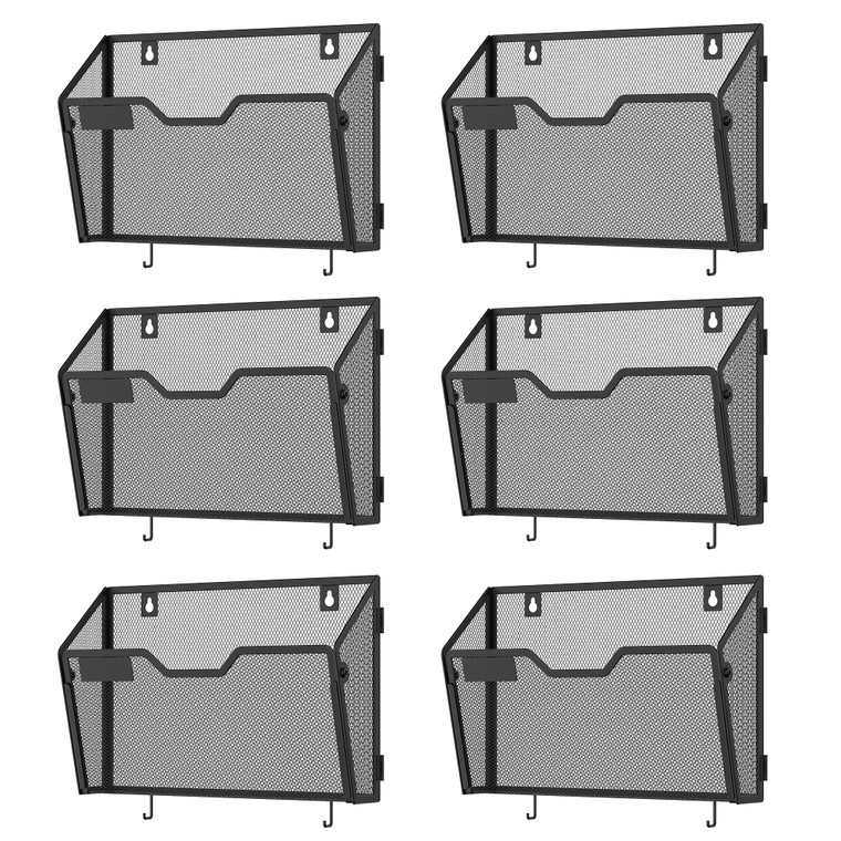 Docnest 6 Pack Hanging Wall File Holders, Mesh Wall Letter File Holder, Wall Mounted Mail Paper Document Folder Holder with Hooks for Office, Home, S
