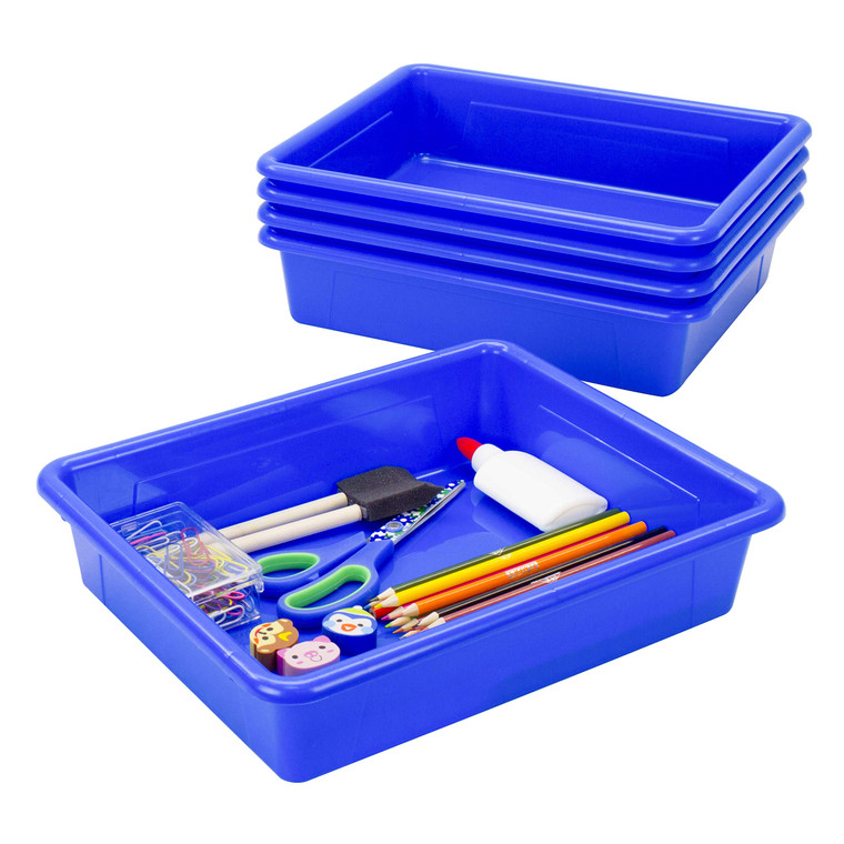 Storex Letter Size Flat Storage Tray  Organizer Bin for Classroom, Office and Home, Blue, 5-Pack (62517U05C)
