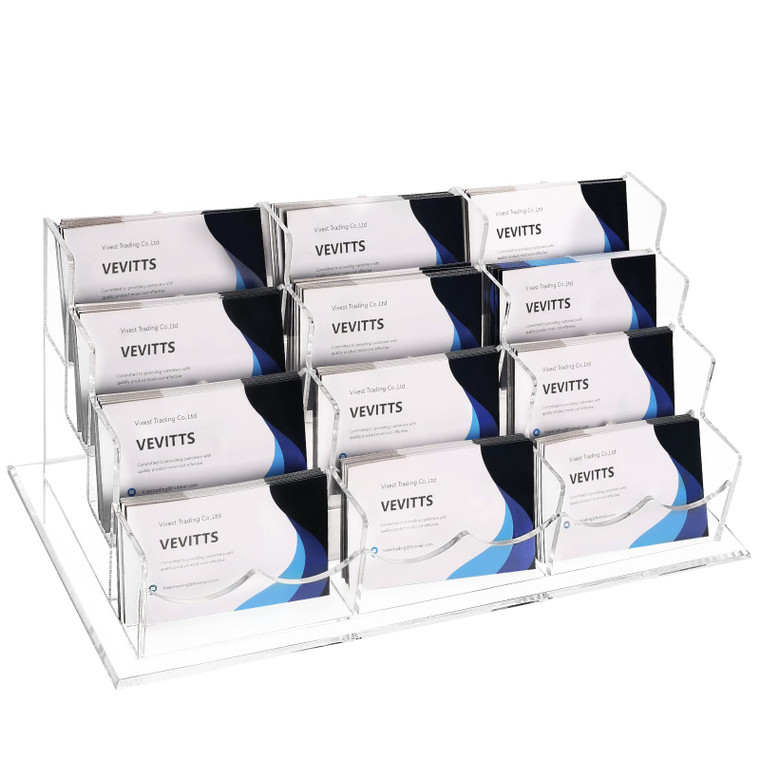 Vevitts Business Acrylic Card Holder Display for Desk, 12 Slots 4 Tiers Multiple-Clear Acrylic Business Card Stand Set, Holds Approximately 600 Cards