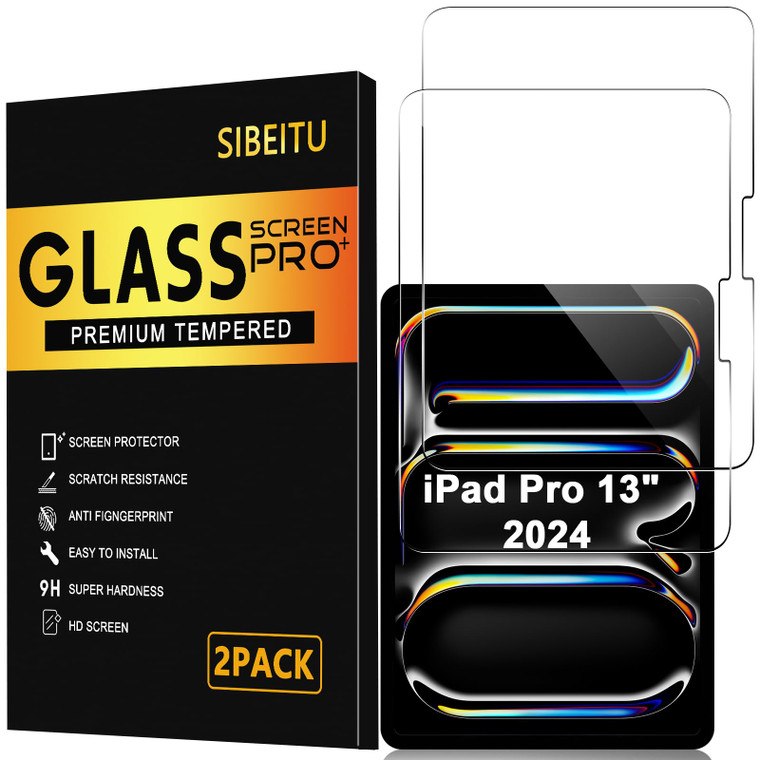 SIBEITU 2 Pack Screen Protector for iPad Pro 13 Inch 2025/2024 M5 M4 (8th/7th Generation), 13 Inch 9H Hardness Tempered Glass Film, Scratch Resistant