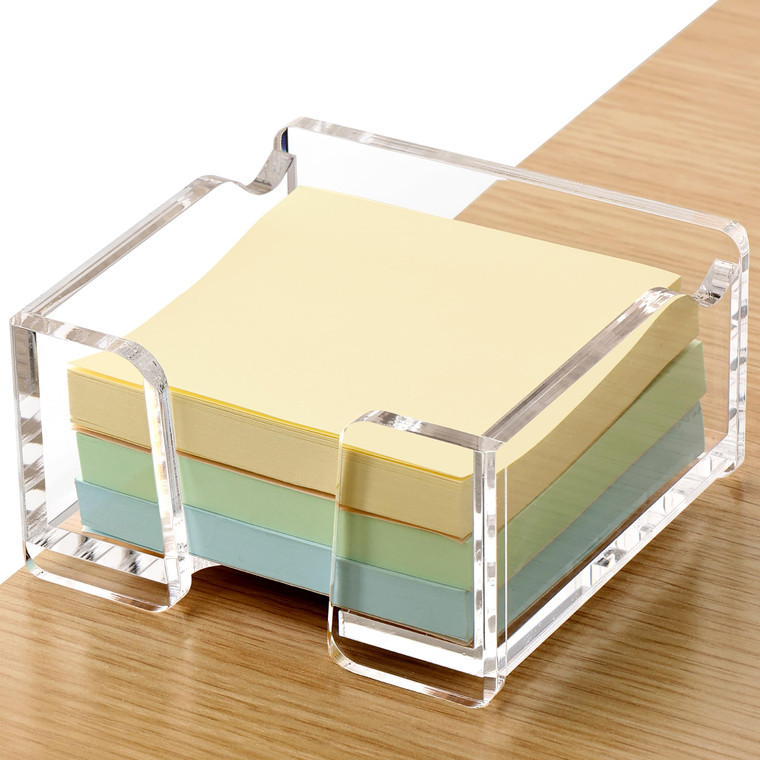 SANRUI Acrylic Sticky Note Holder with Pen Slot Clear Memo Pad Dispenser for 3x3 Inch Notes, All-in-One Desk Accessories for Home Office & School Sup