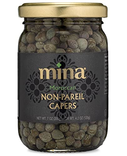 Mina Capers Non Pareil 7 oz, Perfect Mediterranean Seasoning or Garnish, Moroccan Capers Jar, Made with only Caper, Water, Vinegar and Sea Salt, Non