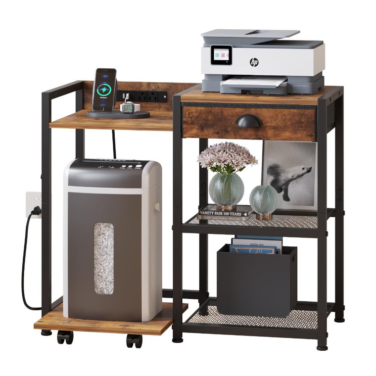 ZIWEI STAR Printer Stand with Storage Drawer,Printer Table with USB Port, 3 Tier Shelf, Base Stand with Wheels.Printer Cabinet for Home and Office.Br