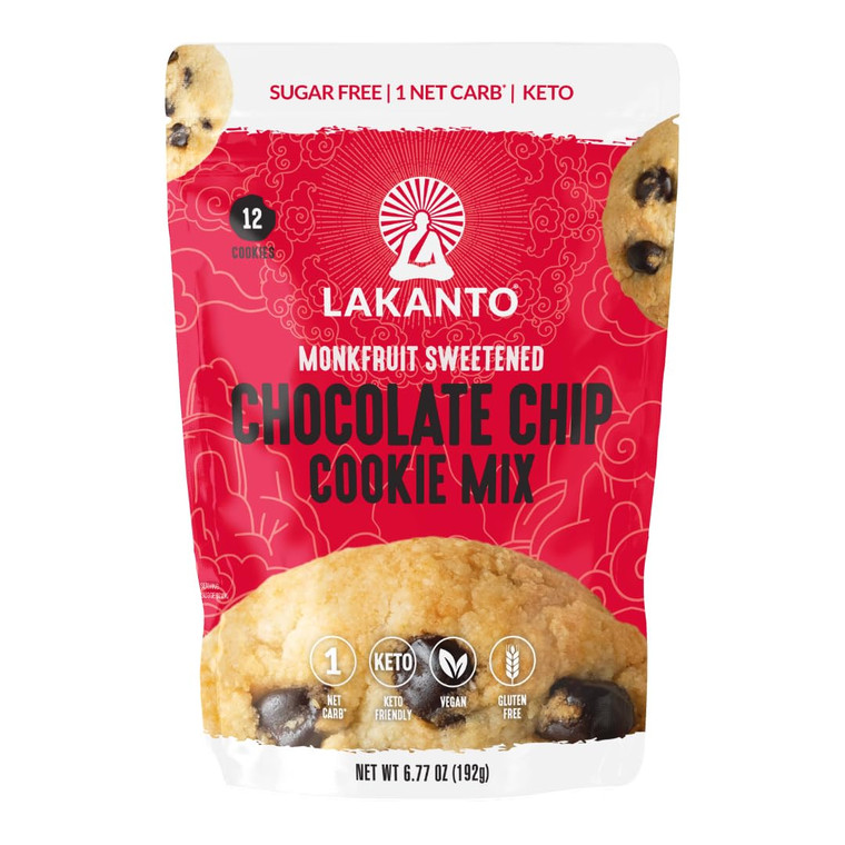 Lakanto Sugar Free Chocolate Chip Cookie Mix - Sweetened with Monk Fruit Sweetener, Gluten Free, Keto Diet Friendly, Vegan, 2g Net Carb, Almond Flour