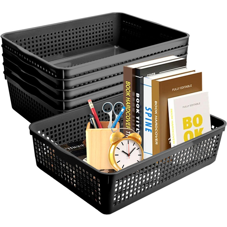 CONLI 6 PCS A4 Size Turn in Trays Classroom, Plastic Storage Basket Paper Tray Hold A4 Paper Toy Snack for Kitchen Shelves Bedrooms Office and Bathro