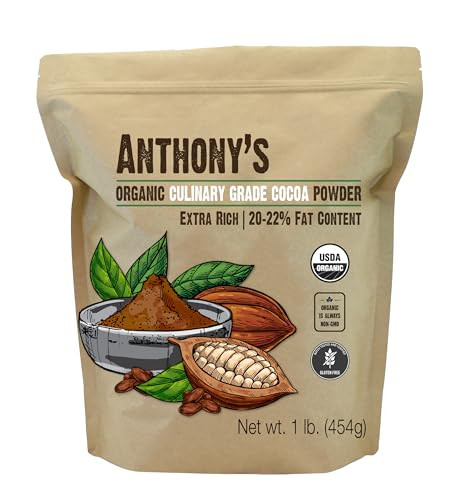 Anthony's Organic Culinary Grade Cocoa Powder, 1 lb, Dutch Processed Baking Cocoa, Gluten Free, Non GMO, Keto Friendly