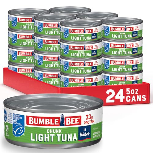 Bumble Bee Chunk Light Tuna In Water, 5 oz Cans (Pack of 24) - Wild Caught Skipjack Tuna - 23g Protein Per Serving - MSC Certified Sustainable Seafoo