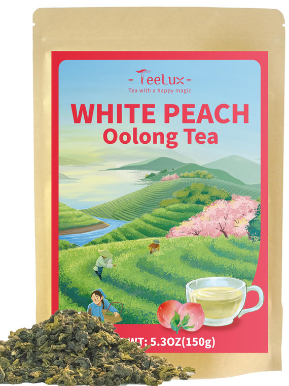 TeeLux White Peach Oolong Loose Leaf Tea, Peach Aroma & Slightly Sweet Flavor, Hot & Iced Tea, 5.3 Ounce