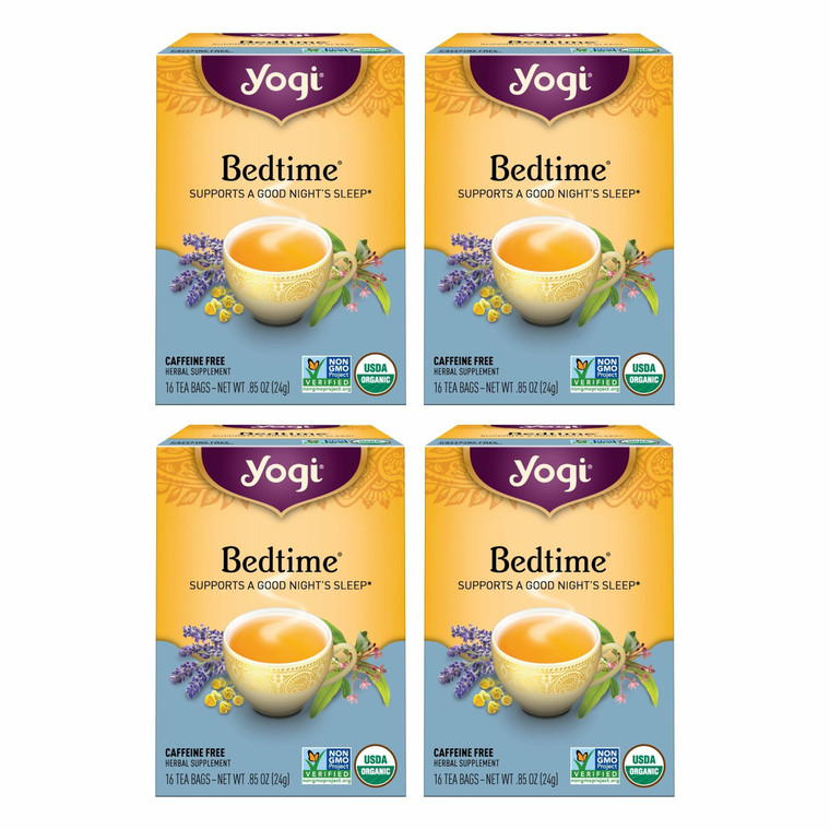 Yogi Tea Bedtime Tea - 16 Tea Bags per Pack (4 Packs) - Chamomile & Passionflower Herbal Tea Blend - Tea to Support a Good Night's Sleep - Includes L