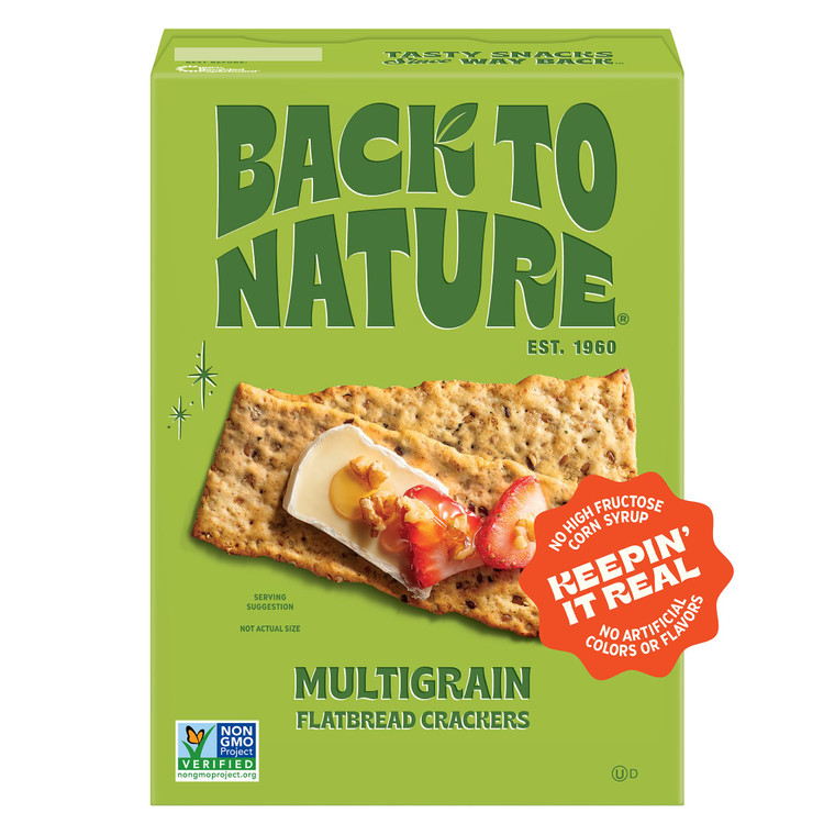 Back to Nature Multigrain Flatbread Crackers, Non-GMO, Plant-Based Snack Cracker, Made with Wheat Flour & Whole Grains, Snack Happy, 5oz Box