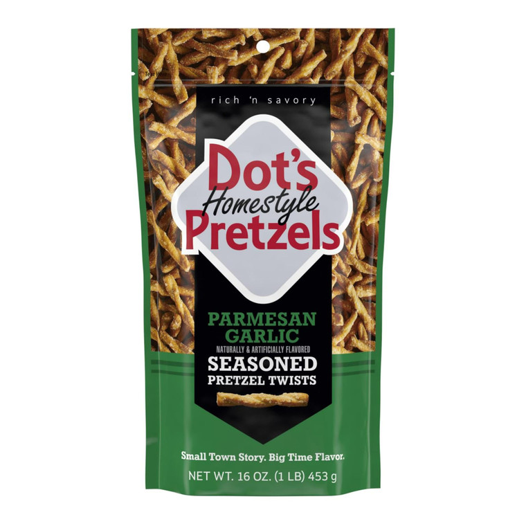Dot's Homestyle Pretzels Parmesan Garlic Seasoned Pretzel Twist Snack, 16oz Grocery Sized Bag