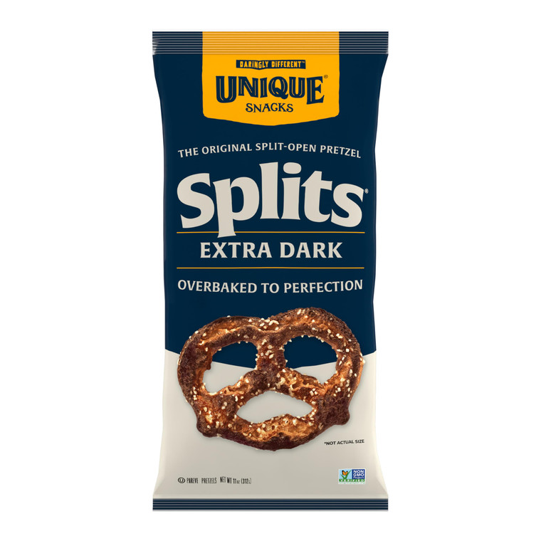 Unique Snacks Extra Dark Splits Pretzels, Original Split-Open Pretzels, Delicious Homestyle Baked Snack Bag, Vegan, OU Kosher, and Non-GMO Food, No A
