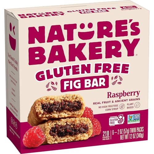 Natures Bakery Gluten Free Fig Bars, Raspberry, Real Fruit, Vegan, Non-GMO, Snack Bar, 1 box with 6 twin packs (6 twin packs)