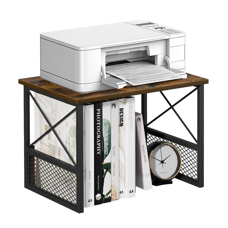 VYUOL Printer Stand for Desk, Desktop Printer Stand Shelf Organzier for Home Office, for Above and Under Desk, Fax Machine Copier Scanner, Rustic Bro