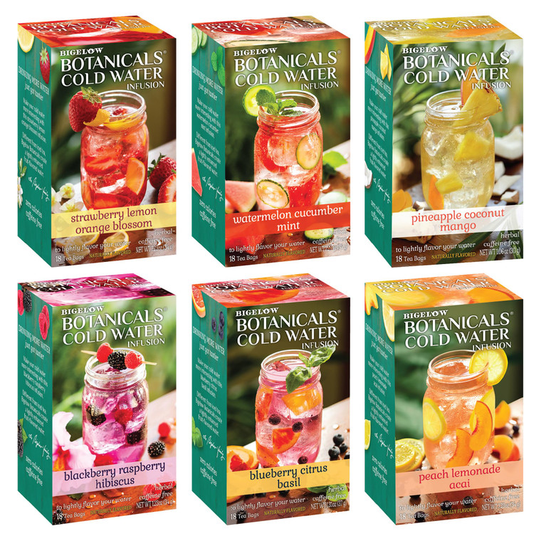 Bigelow Botanicals Cold Water Infusion Herbal Variety Pack, Caffeine Free Tea with Cranberry, Watermelon, Blackberry, Strawberry, Peach & Blueberry F