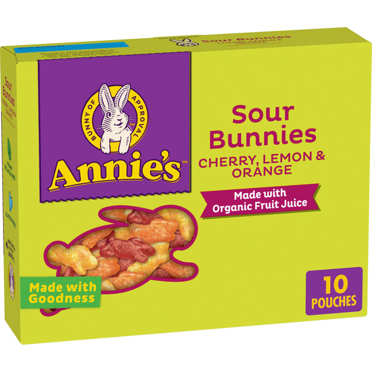 Annie's Sour Bunnies Fruit Flavored Snacks, Cherry, Lemon & Orange Flavors, Made With Organic Fruit Juice, 7 oz