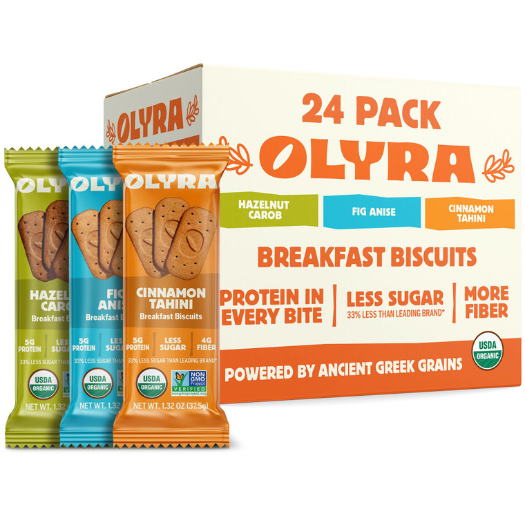 Olyra Organic Breakfast Biscuits - Variety Pack - Healthy Snacks for Adults - Office Snacks - Healthy Cookies - High Fiber Snack - Natural Energy Bre