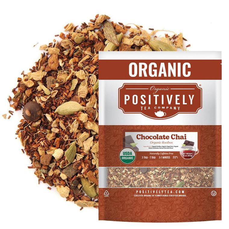Organic Positively Tea Company, Rooibos Chocolate Chai Tea, Loose Leaf, 16 Ounce