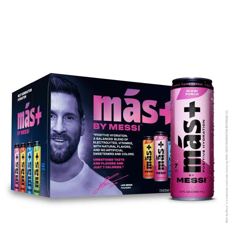 Más+ by Messi 12oz Variety Pack, Sports Drink & Hydration Beverage, Natural Flavors with Vitamins and Electrolytes, No Artificial Sweeteners or Color