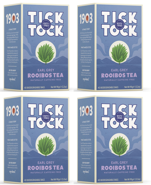 TICK TOCK TEAS Rooibos Earl Grey, Naturally Caffeine Free Red Bush Herbal Tea, Rich in Anti-Oxidants, South African, Superfood, 3.5 Oz, 40 Count, Pac