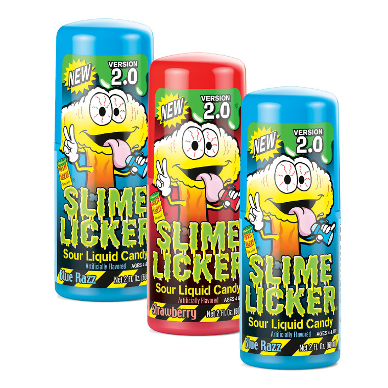 TOXIC WASTE - Slime Licker 2.0 - Sour Liquid Candy - Flavors: 1 Strawberry & 2 Blue Razz - 2 oz. Bottles - 3-Pack