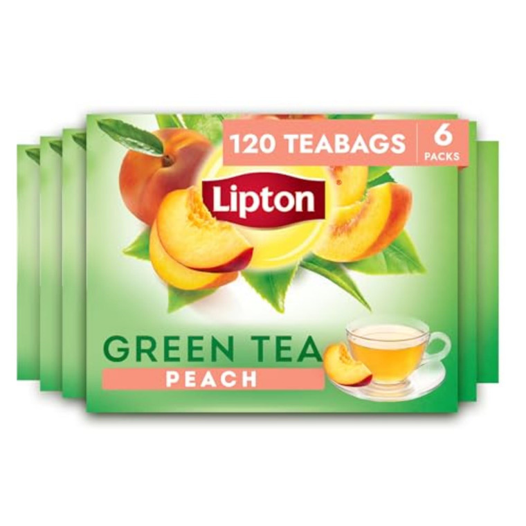 Lipton Peach Green Tea Bags, Flavored, Unsweetened Teabags for Hot Tea or Peach Iced Tea with Caffeine and Flavonoids, 120 Total Tea Bags (20ct - Pac