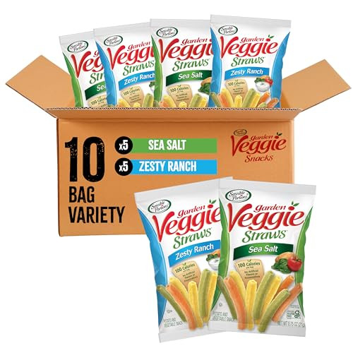 Sensible Portions Veggie Straws Multi-Pack, Sea Salt and Zesty Ranch Flavor, Gluten-Free Chips, Individual Snacks, 0.75 Ounce Bag, 10-Pack