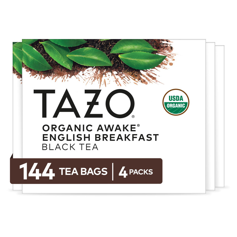 TAZO Organic Awake English Breakfast Black Tea Bags, Bold Traditional Breakfast-Style Black Tea, 144 Total Tea Bags (36ct - Pack of 4)