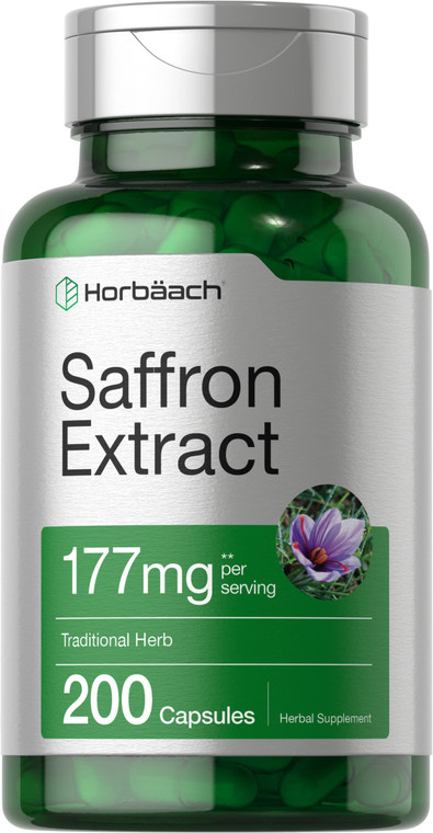 Horbäach Saffron Extract Supplement | 200 Capsules | Pills for Women & Men | Non-GMO, Gluten Free