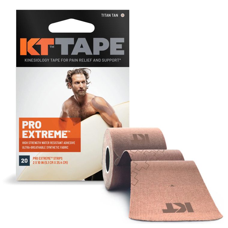 KT Tape, Pro Extreme Synthetic Kinesiology Athletic Tape, 20 Count, 10 Precut Strips, Titan Tan