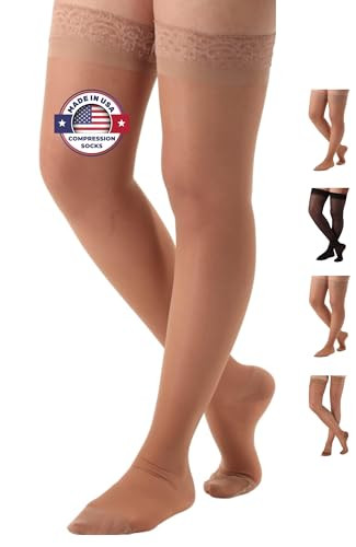 ABSOLUTE SUPPORT Made in USA - Sheer Compression Thigh High for Women 15-20mmHg - Womens Graduated Compression Stockings for Pain Relief, Pregnancy,
