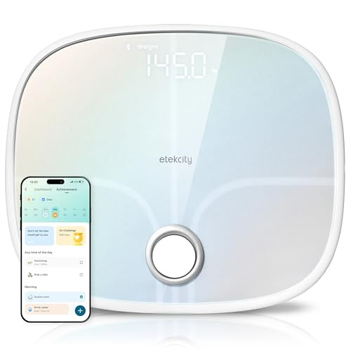 Etekcity Smart Rechargeable Scale for Body Weight, BMI, Fat, Muscle Mass, FSA&HSA Eligible, Digital Bathroom Scale with 13 Metrics, Secret Mode, Blue