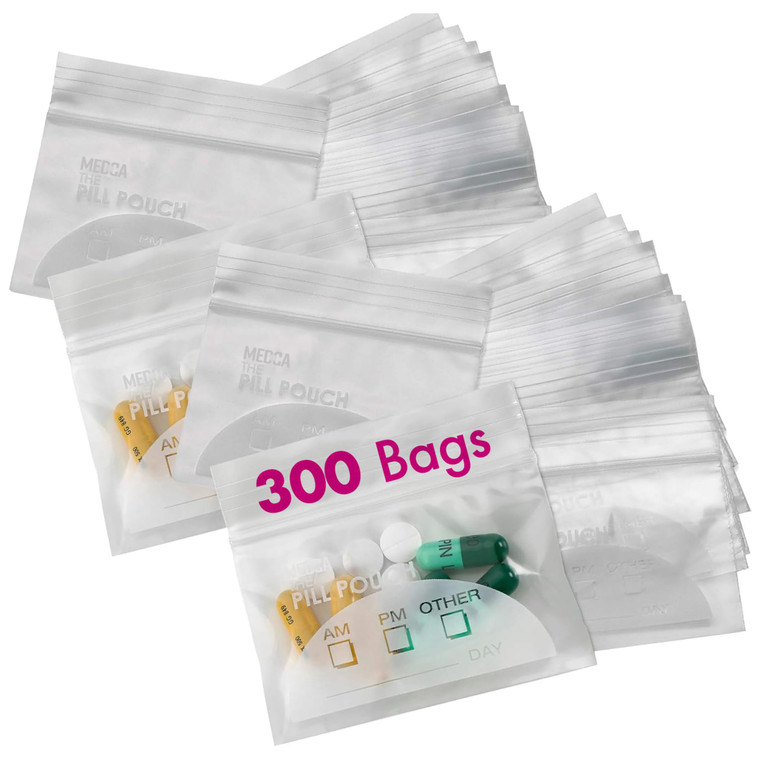 Pill Pouch Bags - (Pack of 300) 3" x 2.75" - BPA Free, Poly Bag Disposable Zipper Pills Baggies, Daily AM PM Travel Medicine Organizer Storage Pouche