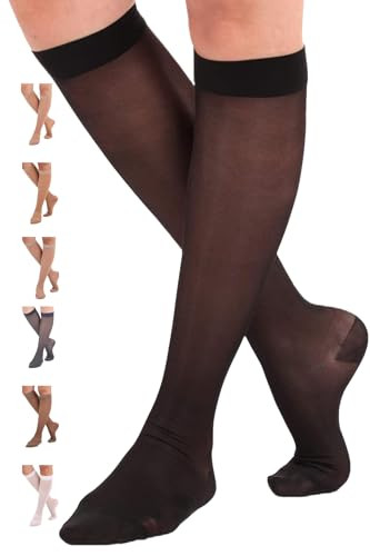 ABSOLUTE SUPPORT Sheer Compression Socks for Women 15-20 mmHg - Support Hose Knee High Stockings, Black, Medium