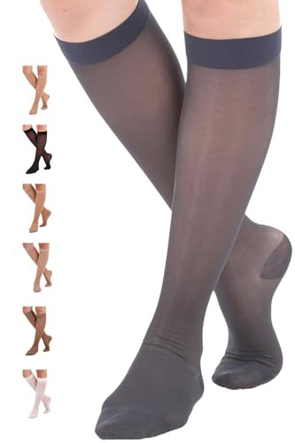 ABSOLUTE SUPPORT - Sheer Compression Socks for Women 15-20 mmHg - Support Hose Knee High Stockings - Navy, Medium