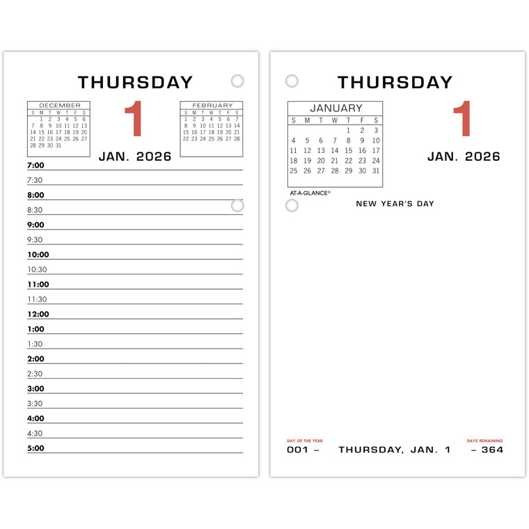 AT-A-GLANCE 2026 Desk Calendar Refill, Daily, 3-1/2" x 6", Standard, Loose-Leaf (E0175026)