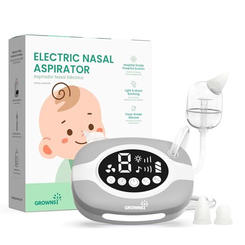 GROWNSY Electric Nose Suction for Baby, Hospital-Grade Nasal Aspirator with Night Light,Soothing Lullabies, Baby Nose Sucker with 9 Adjustable Suctio