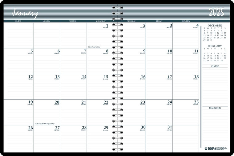 House of Doolittle 2025-2026 Monthly Calendar Planner, 2 Years, Expense Log, 6.9 x 8.75 Inches, Black Leatherette Cover (HOD268002-25)
